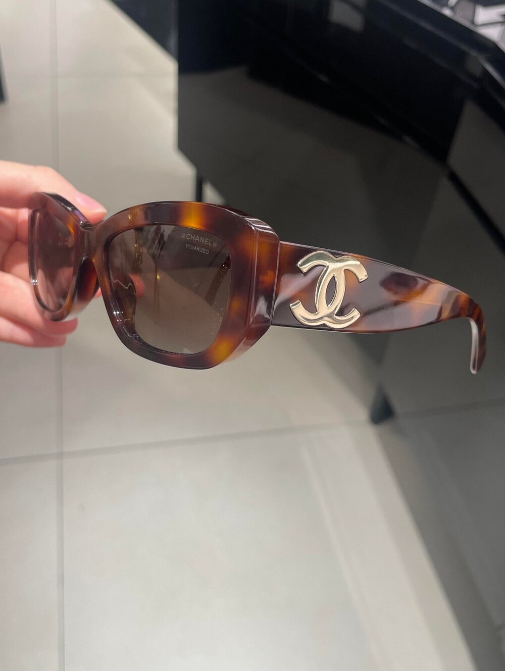 CHANEL Tortoiseshell Acetate Sunglasses with Gold CC Emblem